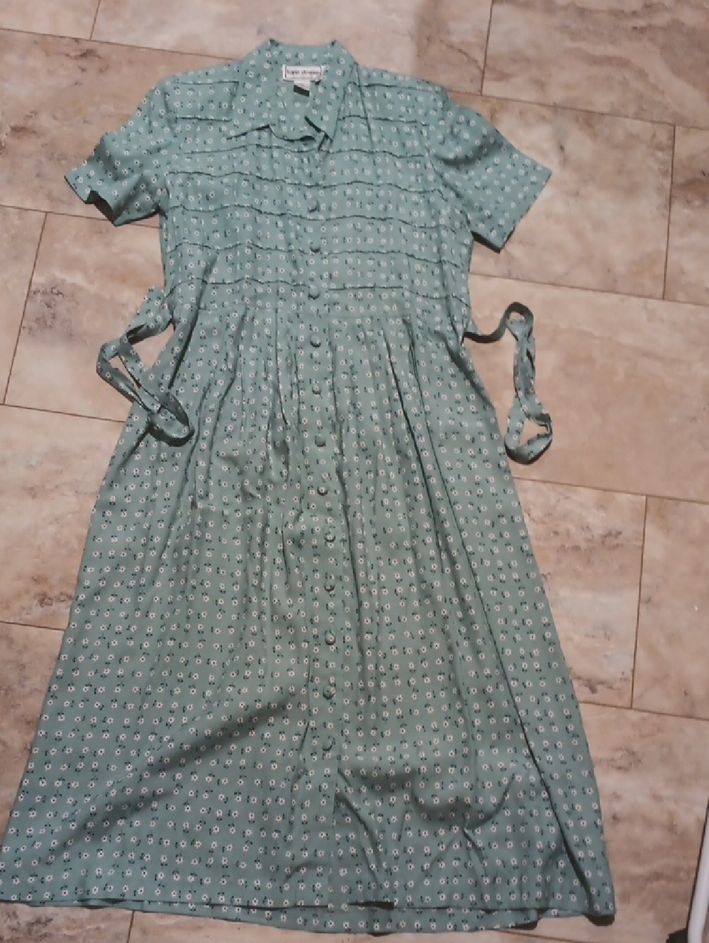 Vtg karin stevens Mint Green Floral Midi Dress